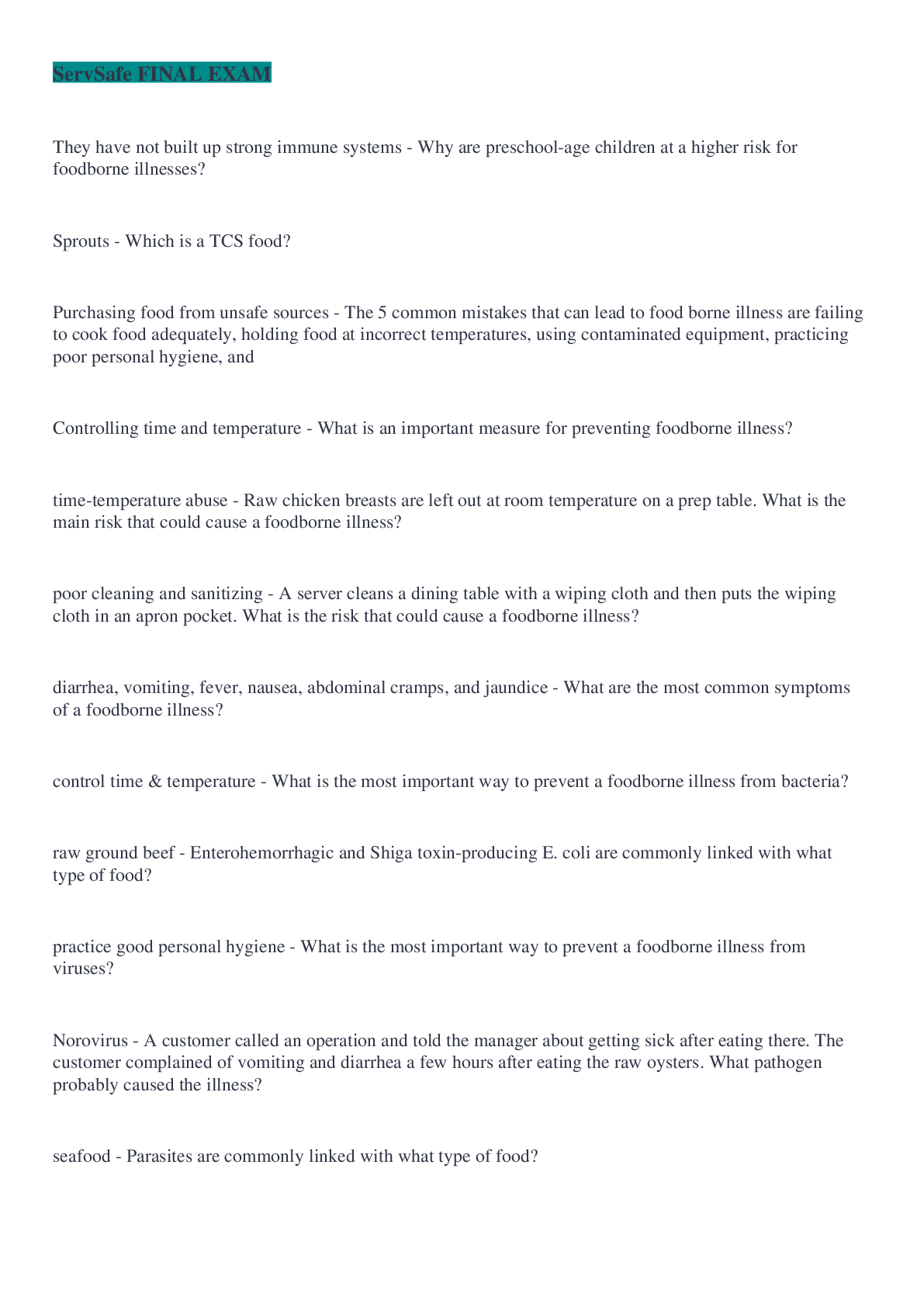 Preview image for Servsafe Final Exam Questions And Answers Latest Update With Complete Top Solution.